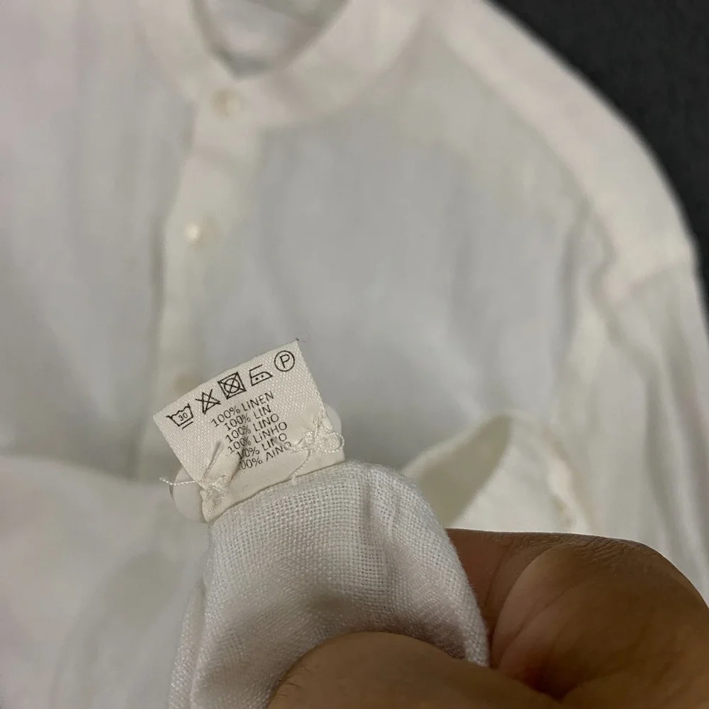 Mr Mood Linen Shirt Mens Medium Band Collar White‎ Resort Vacation Portugal